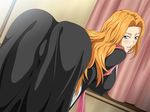  ass bent_over bleach blonde_hair blue_eyes breasts bunbobo curtains huge_ass japanese_clothes large_breasts long_hair looking_back matsumoto_rangiku mole shinigami smile solo 
