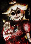  1girl black black_eyes black_sclera blackfire blonde_hair creepy crown female girl highres horror mario mario_(series) nintendo peach princess princess_peach sharp_teeth smile super_mario super_mario_bros. teeth 