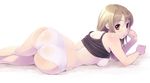  ass bra brown_eyes brown_hair original oryou panties short_hair underwear white 