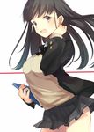  :d amagami ayatsuji_tsukasa black_eyes black_hair blush holding looking_at_viewer open_mouth school_uniform skirt smile solo sweater yuraiko 