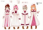  :3 ^_^ alternate_costume beret blunt_bangs bob_cut boots braid brown_footwear brown_hair capelet closed_eyes closed_mouth cross-laced_footwear dress emma_verde frilled_capelet frills full_body grey_hair hat highres inverted_bob kishimen_hair konoe_kanata kyaku_tasu lace-up_boots layered_dress long_dress long_sleeves looking_at_viewer love_live! love_live!_nijigasaki_high_school_idol_club low_twin_braids nakasu_kasumi orange_hair pink_dress pink_hair qu4rtz_(love_live!) signature simple_background sleeves_past_wrists smile song_name tennoji_rina translation_request triangle_mouth twin_braids twinkle_town white_background white_capelet white_hat 
