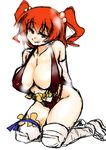  arms_behind_back bare_shoulders borrowed_design breasts cleavage elbow_gloves gloves hair_bobbles hair_ornament kneeling large_breasts licking_lips mabuchoco_m naughty_face onozuka_komachi red_eyes short_hair simple_background sketch solo swimsuit tongue tongue_out touhou two_side_up white_background 