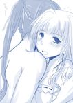  1girl blush breasts long_hair macross macross_frontier medium_breasts monochrome open_mouth quro_(black_river) saotome_alto sheryl_nome simple_background white_background 