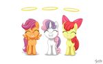  blue_eyes cub cutie_mark_crusaders_(mlp) equine eyes_closed female feral friendship_is_magic fur group hair halo horn horse mammal my_little_pony mysticalpha orange_fur pegasus plain_background pony purple_hair red_hair ribbons scootaloo_(mlp) smile sweetie_belle_(mlp) two_tone_hair unicorn white_background white_fur wings young 