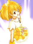  blonde_hair bow choker cure_pine dress earrings fresh_precure! hair_ornament heart heart_hair_ornament jewelry kumataka magical_girl open_mouth orange_choker precure ribbon short_hair skirt smile solo yamabuki_inori 