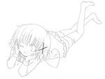  bad_id bad_pixiv_id greyscale hair_ornament hairclip heart hidamari_sketch lineart looking_at_viewer lying monochrome on_stomach one_eye_closed quro_(black_river) smile solo thighhighs x_hair_ornament yuno 