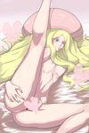  1girl artist_request blonde_hair blue_eyes breasts cattleya_(pokemon) censored clitoris elite_four hat heart highres leg_lift long_hair lying nipples nude on_side pokemon pokemon_(game) pokemon_bw pussy uya_(yurukah) 