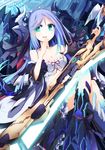  blue_hair breasts cleavage green_eyes ichiyan long_hair medium_breasts original solo sword weapon 