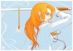  aiguillette an4ous arisugawa_juri curly_hair jewelry lips long_hair necklace orange_hair shoujo_kakumei_utena solo sword weapon 