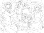  adjusting_clothes adjusting_gloves apron arm_rest bat_wings bow braid carrying ceiling closed_eyes fingerless_gloves flandre_scarlet flying frown gloves greyscale hair_bow hat head_wings highres hong_meiling izayoi_sakuya knife koakuma light_smile lineart long_hair looking_at_viewer maid_headdress mob_cap monochrome moon multiple_girls necktie no_nose outstretched_arm parted_lips patchouli_knowledge princess_carry puffy_short_sleeves puffy_sleeves remilia_scarlet ribbon short_hair short_sleeves sitting skirt skirt_set sleeping smile throne toromera touhou transparent_background twin_braids vest waist_apron window wings wrist_cuffs 
