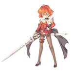  agarest_senki_(series) agarest_senki_mariage bare_shoulders blade_(galaxist) detached_sleeves full_body green_eyes hand_on_hip legs light_smile official_art pantyhose red_hair shiera_(agarest_senki) short_hair simple_background skirt solo standing sword weapon white_background 