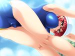  1girl armpits ass bent_over blush breasts cloud clouds competition_swimsuit dildo erect_nipples from_below game_cg glasses goggles impossible_clothes impossible_swimsuit large_breasts one-piece_swimsuit outdoors red_hair school_swimsuit shower_cap sky solo swim_cap swimsuit thighhighs tree trees vibrator_under_clothes 