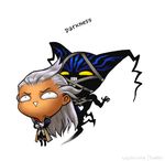  ansem bandage dark_skin english_text heartless kingdom_hearts male plain_background sephirona shadow smile text white_background 