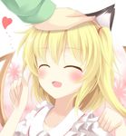  :d ^_^ aibumi animal_ears bad_id bad_pixiv_id blonde_hair blush cat_ears closed_eyes fang flandre_scarlet heart kemonomimi_mode open_mouth out_of_frame paw_pose petting side_ponytail smile solo_focus touhou wings 