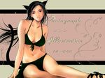  animal_ears bikini black_bikini black_eyes black_hair bracelet breasts cat_ears cat_tail cleavage collarbone derivative_work fake_animal_ears front-tie_top head_tilt jewelry long_hair may_(tea-break) navel original photo-referenced sitting solo swimsuit tail yasuda_misako_(actor) 