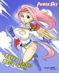  anthro anthrofied blue_eyes boob_window breasts cleavage clothed clothing cutie_mark english_text equine female fluttershy_(mlp) flying friendship_is_magic hair human humanized looking_at_viewer mammal my_little_pony parody pegasus pink_hair power_girl shepherd0821 solo text wings 