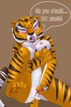  breasts english_text feline female kung_fu_panda luckynumbers mammal master_tigress masturbation pencil pussy pussy_juice text tiger unkown_artist 