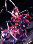  arm_up armpits black_legwear detached_sleeves dress highres holding huanxiang_huifeng long_hair magical_girl mahou_shoujo_madoka_magica polearm red_eyes red_hair sakura_kyouko solo spear thighhighs weapon 