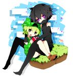  1girl bad_id bad_pixiv_id bare_shoulders black_eyes black_hair boots creeper enderman flat_chest green_hair high_collar hood hoodie minecraft panties personification purple_eyes rooseputo_02 short_hair sparkle tnt underwear 