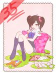  bad_id bad_pixiv_id candy food highres inuhiko_(istdog) ling_xiaoyu panties postage_stamp school_uniform serafuku short_twintails socks stationery sucking tekken twintails underwear 