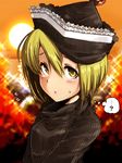  ? blonde_hair blush crescent flying_sweatdrops harusame_(unmei_no_ikasumi) hat looking_at_viewer lunasa_prismriver ribbed_sweater short_hair solo sweatdrop sweater touhou turtleneck upper_body yellow_eyes 