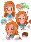  ! arrancar bleach bleach:_sennen_kessen-hen blue_hair blush breasts brown_eyes brown_hair cleavage crazy_eyes embarrassed green_hair grimmjow_jaegerjaquez hair_ornament heart highres inoue_orihime kurosaki_ichigo long_hair nelliel_tu_odelschwanck orange_hair panyasan_777 sado_yasutora skull_hair_ornament staring sweat sweatdrop 