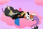  black_hair draconequus female hair heterochromia jaquelindreamz my_little_pony original_character solo sweater wings 