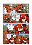  /\/\/\ 3girls cape comic eyebrows fang flower hair_flower hair_ornament hair_up horns long_hair multiple_girls oono_mayu open_mouth pixiv_azriel red_eyes red_hair short_hair silver_hair sweatdrop translation_request yanagi_(nurikoboshi) yellow_eyes 