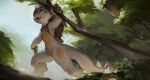 ambiguous_gender anthro bag biped branch chest_tuft claws dragon explorer facial_markings facial_tuft fangs finger_claws fur furred_dragon furred_scalie head_markings hi_res horn jewelry knee_tuft leg_tuft markings moss mythological_creature mythological_scalie mythology necklace plant scalie simple_background solo tail tail_fur teeth tongue tongue_out tree tuft walking walking_stick yucca 