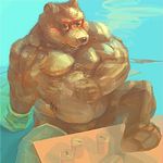  alcohol anthro bear beer beverage biceps brown_fur chubby claws drink drinking fangs fur male mammal musclegut muscles nipples nude open_mouth overweight pecs penis pool pose scar sitting solo unknown_artist water wet 