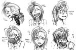 ? ^_^ bare_shoulders blood blush character_sheet clenched_teeth closed_eyes constricted_pupils covering_mouth cyborg expressions fingerless_gloves gloves greyscale grin hetza_(hellshock) kifa_(hetza) looking_away monochrome monster_girl nagai_gojitsudan_no_nechronica open_mouth pointy_ears scar sharp_teeth short_hair smile sweat sweatdrop tank_top teeth torn_clothes turn_pale 