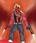  anthro anthrofied beard big_macintosh_(mlp) clothing duke_nukem equine eyewear facial_hair friendship_is_magic gun male mammal my_little_pony pistol ranged_weapon shirt solo sunglasses vanqueza weapon yoke 