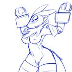  anthro bound breasts canine digimon female florecentmoo fox half-closed_eyes legwear looking_at_viewer mammal monochrome navel nipples renamon sketch solo stockings 