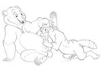  amarimasi balls bear black_and_white brother_bear chubby cum disney erection feral flaccid gay happy happy_sex kenai male mammal mizzyam monochrome oral penis plain_background sex snake_tongue_penis what white_background 