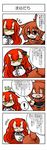  4koma ^_^ closed_eyes comic eyebrows fang hair_up hands_in_opposite_sleeves highres horns jewelry long_hair multiple_girls necklace oono_mayu pixiv_azriel red_eyes red_hair skirt smile tears translation_request yanagi_(nurikoboshi) yellow_eyes 