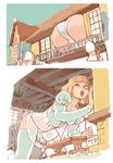  alice_(wonderland) alice_in_wonderland all_fours ass bad_deviantart_id bad_id bangs blonde_hair from_behind from_below from_ground giantess highres joel_jurion looking_at_viewer midriff open_mouth panties see-through short_hair thighhighs underwear wince 
