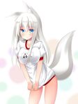  animal_ears blue_eyes blush breasts buruma elvy_frost fox_ears fox_tail highres kouzuki_fukurou large_breasts long_hair looking_at_viewer original shirokami_gakuen solo tail white_hair 