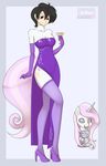  beverage black_hair breasts cosplay cutie_mark dress drink female fleur_de_lis_(mlp) friendship_is_magic glass hair human humanized kloudmutt legwear looking_at_viewer mammal my_little_pony not_furry purple_eyes solo standing stockings 