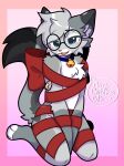 absurd_res anthro bdsm bell bell_collar blue_collar blue_eyes blush bondage bound bow_ribbon christmas collar dialogue digital_media_(artwork) dipstick_ears dipstick_tail dipstick_toes domestic_cat ear_markings english_text eyewear felid feline felis femboy fur gift gift_tag gift_wrapped glasses gold_bell grey_body grey_fur hair heart_symbol hi_res holidays looking_at_viewer male mammal markings multicolored_ears nept0onz nixuelle nude nude_anthro nude_male open_mouth pink_nose ribbon_bondage ribbon_only ribbon_restrained ribbons simple_background smile solo speech_bubble spots spotted_markings suggestive tail tail_markings talking_to_viewer teeth text tongue tuft