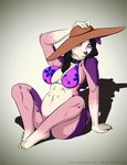  4_toes anthro australian_shepherd big_breasts bikini black_hair breasts canine chubby claws cleavage clothed clothing collar demona69 demona96 dog dokuga female hair hat heterochromia looking_at_viewer mammal multi_nipple nipples paws plain_background skimpy smile solo swimsuit white_background 