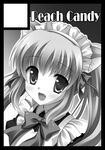  :d animal_ears black_border blush border bow cat_ears circle_cut greyscale long_hair looking_at_viewer maid monochrome open_mouth original smile solo yukie_(peach_candy) 