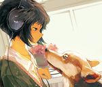  bad_id bad_pixiv_id black_hair cable candy cardigan dog food headphones hpknight lollipop original sennheiser short_hair 