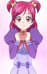  eyelashes l'ecole_des_cinq_lumieres_school_uniform looking_at_viewer manji_(tenketsu) pink_hair precure purple_eyes purple_skirt short_hair skirt smile solo twintails two_side_up yes!_precure_5 yumehara_nozomi 