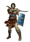  1boy armor beard facial_hair full_body gladiator gladiator_begins gladiator_sandals gulielmus official_art shield standing sword weapon 