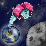 1:1 2024 absurd_res anthro artist_logo artist_name biped blue_eyes brachiosaurid brachiosaurus by:_muun cavemanon_studios colored dinosaur earth female frown green_body green_scales hair heart_eyes heart_symbol hi_res hyper_neck i_wani_hug_that_gator liz_farlane logo long_neck looking_down medium_hair moon multicolored_body multicolored_scales outline pink_hair planet prehistoric_species reptile sauropod sauropodomorph scales scalie shaded shadow solo space star two_tone_body two_tone_scales watermark white_outline