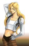  arm_up bishoujo_senshi_sailor_moon blonde_hair blue_eyes facial_mark haruki jitome long_hair male_focus navel pointy_ears tiger_eye_(sailor_moon) 