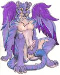  balls fancymisslady feline fur kougra male mammal masturbation neopets penis purple_fur tiger wings yellow_eyes 