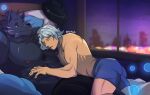 anthro bed bed_head bedding blanket blue_blanket briefs briefs_only bubble butt_outline canid canine chest_scar chest_tuft clothed clothing detailed_background duo facial_scar fur furniture grey_body grey_fur hair hanunue hi_res honkai:_star_rail hug human human_on_anthro interspecies male male/male mammal mihoyo mikhail_char_legwork muscular muscular_anthro muscular_human muscular_male mythological_canine mythological_creature mythology neeksaki nipples on_bed on_top_of_belly partially_clothed pillow scar size_difference sleeping sleeping_together topless tuft underwear underwear_only werecanid werecanine werecreature werewolf white_hair white_pillow yellow_eyes