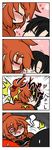  1boy 2girls 4koma @_@ ^_^ blush closed_eyes comic eyebrows fang headbutt heart highres imminent_kiss multiple_girls oono_mayu open_mouth pixiv_azriel red_hair sneezing yanagi_(nurikoboshi) 