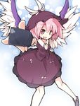  bad_id bad_pixiv_id bow breasts cleavage colorized dress fang frilled_dress frills hat ibuki_notsu katsudansou medium_breasts microphone mystia_lorelei outstretched_arm outstretched_hand pink_hair shoes short_hair smile solo touhou vest wings 
